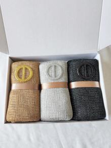 3PCS Women Plain Gold & Silver Thread Scarf + Silk Ribbon Box Set, Elegant Fashion Wrap/Scarves Gift Box, Suitable For Daily Wearing And Photography - Lurex Shawl 3-pack - View 12