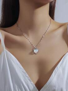 1 mặt dây chuyền trái tim ngọt ngào bằng thép không gỉ cho nữ, dây chuyền cổ choker lạ mắt, phù hợp với mọi mùa, quà tặng ngày lễ tình nhân - Bạc - Xem 6