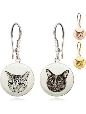 Custom Pet Portrait Stainless Steel Earrings Jewelry Gift Dog Animal Lovers Gift Pet Loss Gifts For Women Cat Mom Jewelry Cat Lover Gift Personalized Gift
