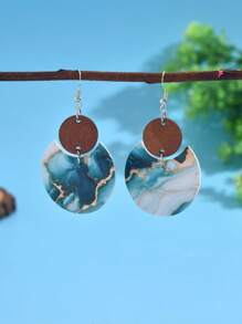 1 Cặp Bông tai đá cẩm thạch cát chảy kết cấu tự nhiên cắm trại ngoài trời phong cảnh thiên nhiên cực quang quà tặng cho bạn bè và gia đình, đi bộ đường dài - bông tai da - Xem 5