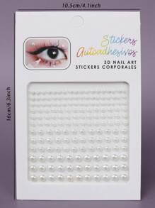 1 件多尺寸银白色 3D 仿水晶和珍珠面部珠宝装饰，狂欢音乐节派对化妆闪光贴纸，适用于头发眼部面部身体装饰 - 白色 - 查看 7