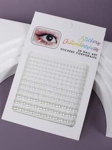 1 件多尺寸银白色 3D 仿水晶和珍珠面部珠宝装饰，狂欢音乐节派对化妆闪光贴纸，适用于头发眼部面部身体装饰 - 白色 - 查看 5