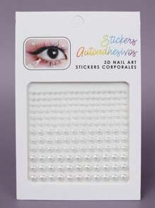 1 件多尺寸银白色 3D 仿水晶和珍珠面部珠宝装饰，狂欢音乐节派对化妆闪光贴纸，适用于头发眼部面部身体装饰 - 白色 - 查看 2