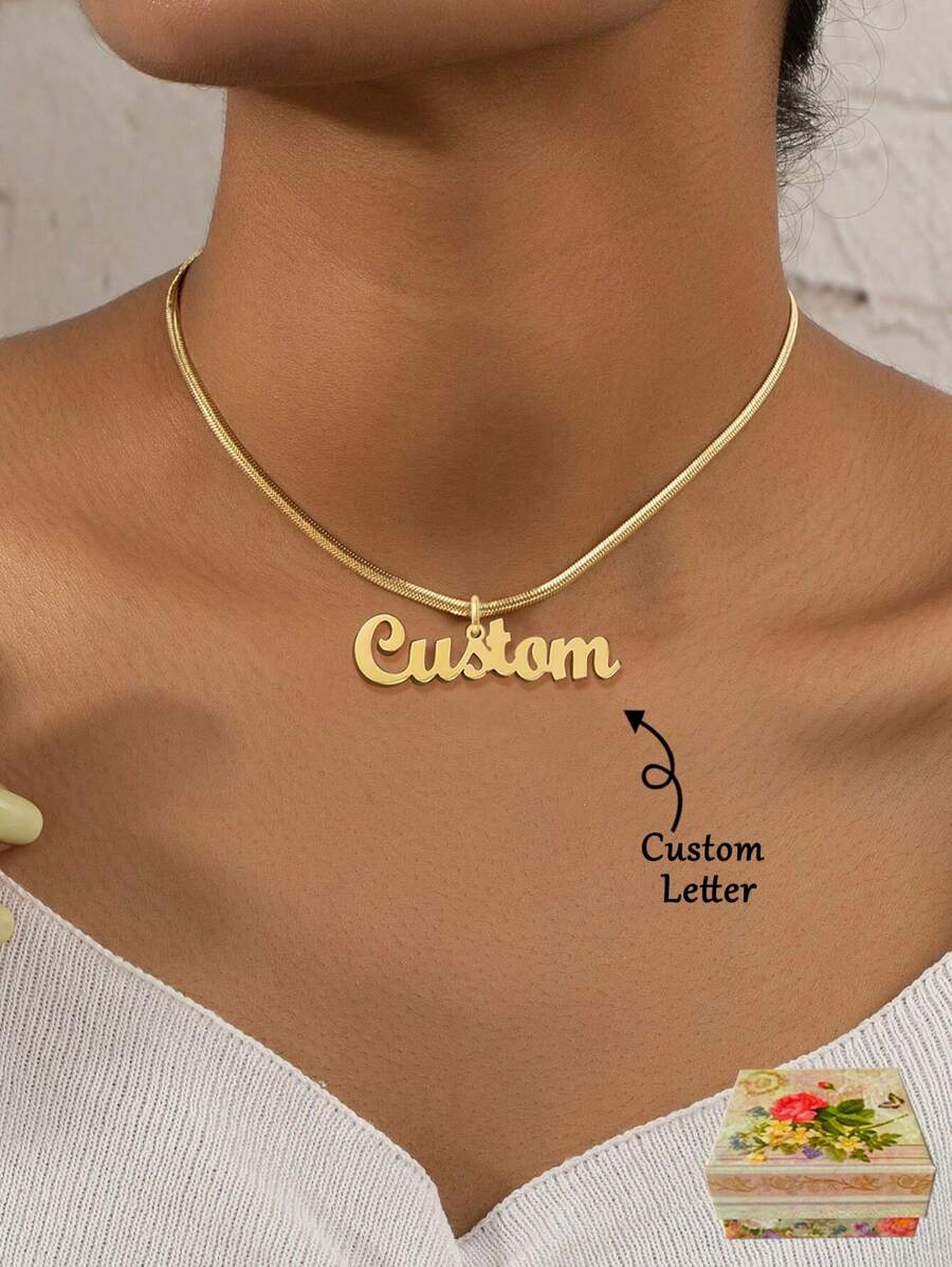 1 chiếc vòng cổ chữ cái tên tùy chỉnh, quà tặng cho bạn bè, mẹ, bạn gái, bộ quà tặng Giáng sinh và sinh nhật - Vàng - Xem 1