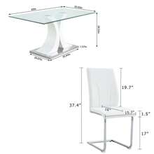 63" Modern Glass Dining Table With 6 PU Dining Chairs,Modern Glass Dining Table With 4 Black PU Dining Chairs - 白色桌子配 6 張白色椅子 - 查看 2
