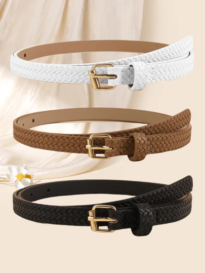 3件套复古方形扣环女士编织腰带，优雅时尚装饰腰带，适合夏季、秋季、万圣节等场合。