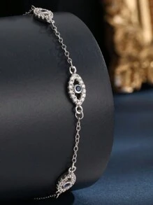 1 chiếc vòng tay bạc Sterling 925 đính đá Cubic Zirconia mắt quỷ thời trang, vòng tay thời trang sang trọng & thanh lịch, quà tặng cho phụ nữ/bé gái, ngày lễ tình nhân, sinh nhật - Bạc - Xem 3
