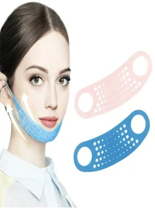 1 件 V 形硅胶薄而精致的面带 - 可重复使用的下巴和脸颊提升挂耳面罩，紧致肌肤，男女通用无酒精护肤工具，带松紧带 - 彩色 - 查看 1