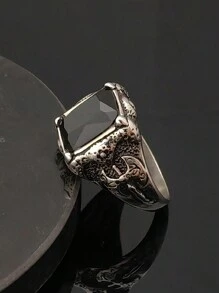 时尚不锈钢黑色宝石戒指 精致珠宝戒指 带吊坠男士戒指 - 鋼色戒指 - 查看 10