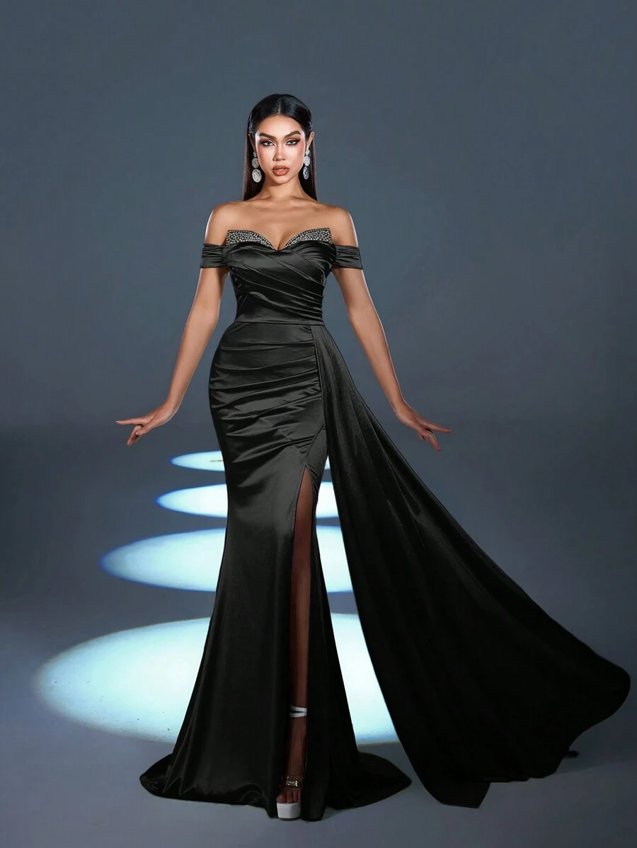 Women's Off-Shoulder Ruched Front Mermaid Formal Party Dress