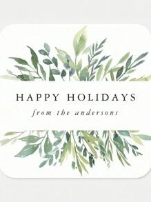 24 Pcs Custom Stickers, Personalised Design Label Stickers, Green Leaf Pattern Square Design, Custom Text Gift Stickers For Envelopes, Invitations, Greeting Cards, Boxes And Bags. - White - View 2