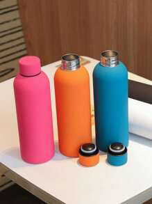 Botella de 500ml/16. 9oz de acero inoxidable con estilo retro y cuello delgado, con revestimiento de goma, taza aislada al vacío portátil, adecuada para el hogar, actividades al aire libre, fitness, regalo para amigos y familiares, botella de agua para volver a la escuela - 500 ml - morado [con asa] - Ver 5