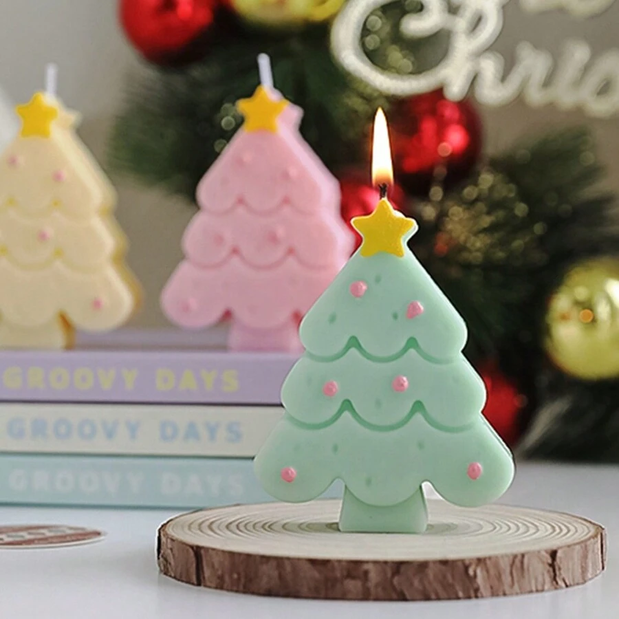 Bougie parfumée en forme d'arbre de Noël, coffret cadeau de bougie d'aromathérapie, décor de table pour cadeaux de fête - Multicolore - Voir 1