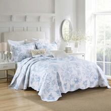 3PCS White Blue Plant Print Quilt Set Bedspread Cover Polyester Soft And Lightweight, With Two Pillowcases, Queen/KingSizs, Machine Washable, All Season - Baby Blue - View 5