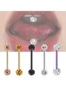 AVYRING 1pc Rhinestone Ball Tongue Studs For Men Simple Tongue Ring Body Piercing Jewelry Stainless Steel Rod Unisex For Woman