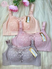 Set de 3 sujetadores inalámbricos cómodos, transpirables y con soporte ligero en colores púrpura, nude y rosa para prevenir el hundimiento y elevar el busto de las mujeres