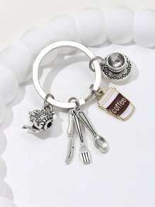 1 件创意刀叉勺下午茶/西餐用具钥匙扣，蛋糕/咖啡店/甜品店厨师钥匙圈挂件 - 彩色 - 查看 9