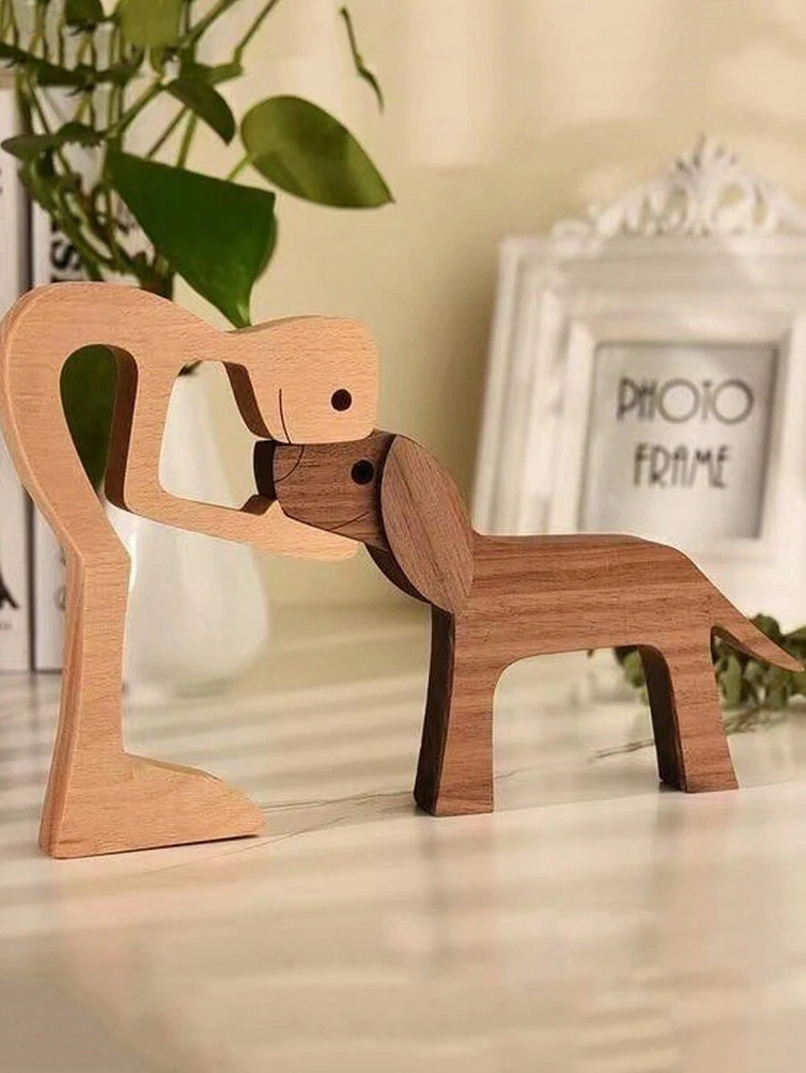 1pc Wooden Dog Family Figurine, Nordic Style Crafts Decor, Minimalist Creative Desk Decor Animal Ornament For Office/Home - Multicolor - View 1