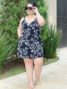 Women's Plus Size Jumpsuit Short Skirt With Printed Lining Summer - 顏色1 - 查看 7