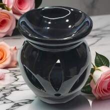 中型陶瓷香薰扩散器，日式精油燃烧器，复古家用防干香薰灯，卧室使用 - 黑色三葉 - 查看 5