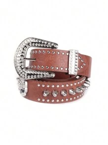 Thắt lưng cao bồi đính đá đầu lâu Punk trang trí Halloween, thắt lưng hợp kim kẽm phong cách đường phố thời trang Unisex cho quần jean, bốn mùa - màu nâu - Xem 13