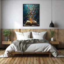 1 件，帆布悬挂海报，实木框架画，书页上的蝴蝶爆炸 - 抽象油画艺术印刷品，客厅、卧室、家庭办公室墙壁装饰 - 现代阅读主题，可直接悬挂 - 彩色 - 查看 9