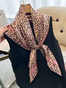 1 件装豹纹两用围巾头巾女士优雅正式仿丝披肩方形围巾真丝围巾 - 彩色 - 查看 9