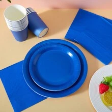 Navy Blue Disposable Paper Plates & Napkins, Serving Set For 24 Guests, Suitable For Birthdays, Weddings, Parties, Picnics - Royal Blue - View 5