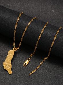 1pc Fashion Personalized Map Pendant Necklace Suitable For Male And Female Couple Jewelry Gifts