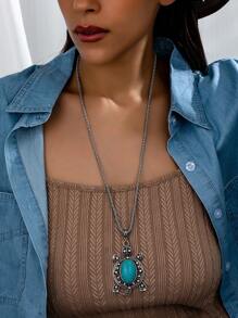 1 件西部女牛仔风格镂空绿松石海龟形复古时尚夸张设计女式吊坠项链 - 項鍊 - 查看 3