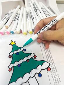 24 Pcs Morandi Acrylic Paint Pens Soft Brush Tip, Pastel Calligraphy Markers For Lettering, Card Making, Rocks Painting, Wood, Fabric, Canvas, Ceramic, Glass, DIY Art Crafting, Kids & School Supplies - Multicolor - View 2