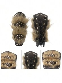 Đai lưng buộc dây có khóa kéo, Đai lưng đàn hồi, Bảo vệ cánh tay của người Viking Bắc Âu, Găng tay lông nhân tạo thời trung cổ, Đai bảo vệ bằng da giả cổ điển cho LARP - màu nâu - Xem 5