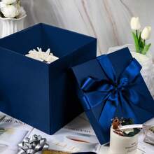 1 Caja de regalo de cumpleaños mediana con tapas, cinta y papel de seda, caja de regalo plegable, de 9x9x9 pulgadas - Azul - Ver 8
