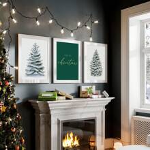 1/3 件绿色圣诞印刷品帆布画雪松树可印刷墙面艺术圣诞快乐标志节日装饰圣诞装饰无框 - 彩色 - 查看 4