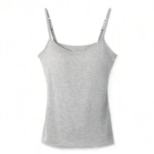 2 In 1 Built In Bra Women Cami Vest Camisole Tank Top Underwear Undershirts Sports Yoga Casual Padded Bra - 灰色 - 查看 3