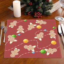 4 件圣诞派对西式餐桌垫，3D 姜饼人设计，隔热餐具杯垫 - 彩色 - 查看 8