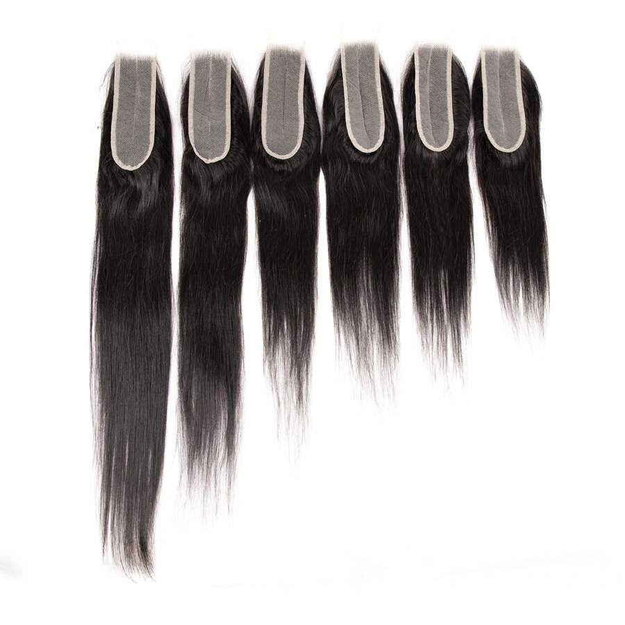 Lynlyshan 2X6 Straight Remy Human Hair Lace Closure Customized 12-22 Inches Virgin Brazilian Human Hair Lace Closure - Natural Black - Xem 1