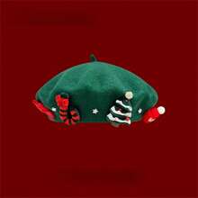 Boina roja navideña, gorra a juego de fotógrafo a la moda, gorra decorativa con árbol de Navidad en 3D para crear un ambiente acogedor navideño, para Halloween y Navidad - Multicolor - Ver 5