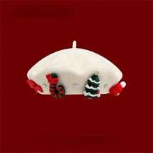 Boina roja navideña, gorra a juego de fotógrafo a la moda, gorra decorativa con árbol de Navidad en 3D para crear un ambiente acogedor navideño, para Halloween y Navidad - Multicolor - Ver 4