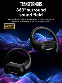 TRANSFORMERS TF-T58 大黄蜂蓝牙耳机，挂耳式耳机带电池电量显示，防水防汗，运动，360°环绕音效，音乐游戏低延迟带麦克风，智能降噪，佩戴舒适，无线耳机