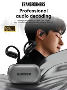 TRANSFORMERS TF-T58 大黄蜂蓝牙耳机，挂耳式耳机带电池电量显示，防水防汗，运动，360°环绕音效，音乐游戏低延迟带麦克风，智能降噪，佩戴舒适，无线耳机