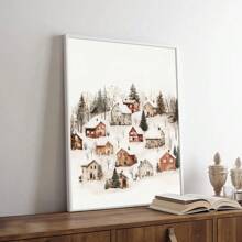 1 szt. Oprawione/Nieoprawione Vintage Zima Śnieżna Wieś Miasto Boże Narodzenie Wakacje Plakat Abstrakcyjny Krajobraz Rustykalna Sztuka Festiwalu Bożego Narodzenia Malarstwo na płótnie Druk Minimalistyczny Obraz Ścienny Do Akademika, Mieszkania, Salonu, Sypialni, Dekoracji Domu, Wystrój Domu Wiejskiego