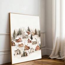1 szt. Oprawione/Nieoprawione Vintage Zima Śnieżna Wieś Miasto Boże Narodzenie Wakacje Plakat Abstrakcyjny Krajobraz Rustykalna Sztuka Festiwalu Bożego Narodzenia Malarstwo na płótnie Druk Minimalistyczny Obraz Ścienny Do Akademika, Mieszkania, Salonu, Sypialni, Dekoracji Domu, Wystrój Domu Wiejskiego