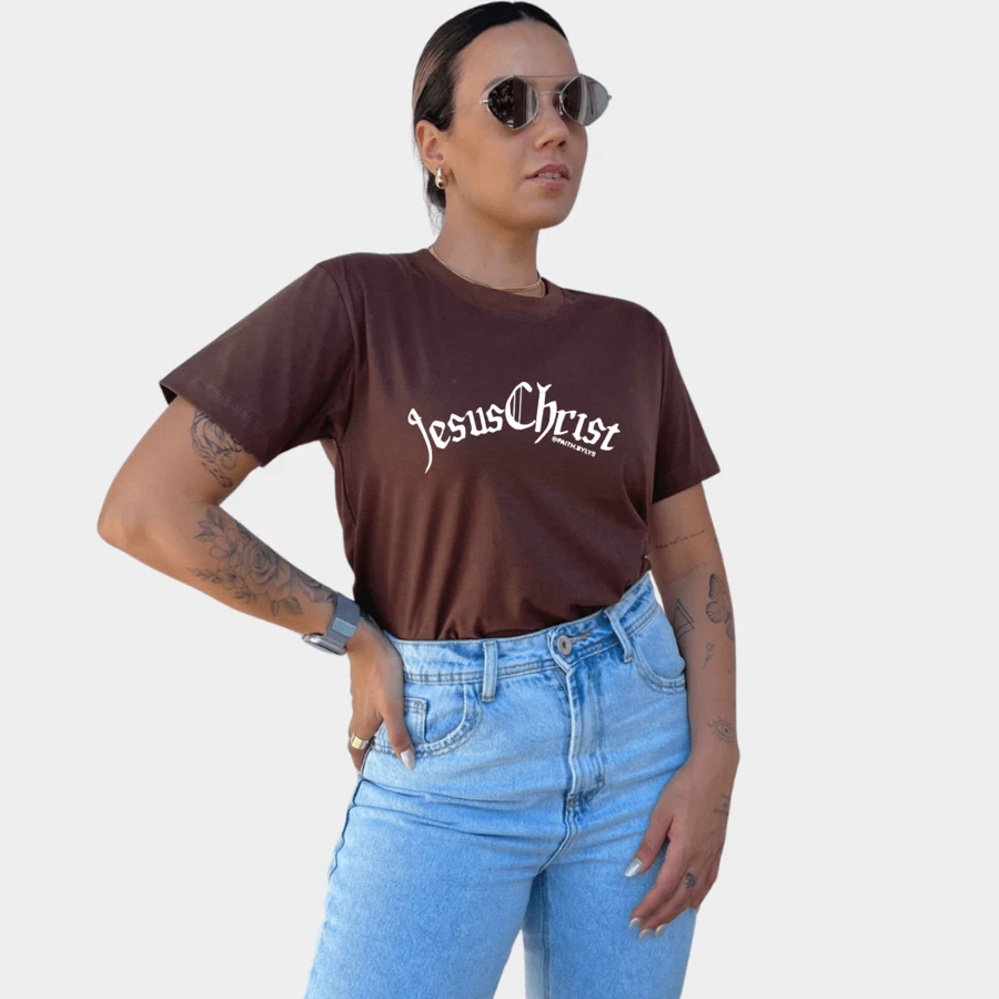 Women's Jesus Christ Personalized T-Shirt Religious Christian Comfortable Lightweight - Rỉ Nâu - Xem 1