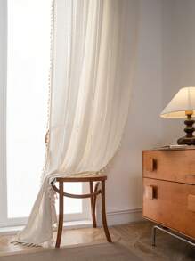 Bubaba 1 件白色针织提花遮光窗帘，波西米亚北欧风格针织条纹镂空设计，适用于卧室装饰，适用于厨房、卧室、餐厅、客厅，使房间变暗，季节性装饰 - 白色 - 查看 5