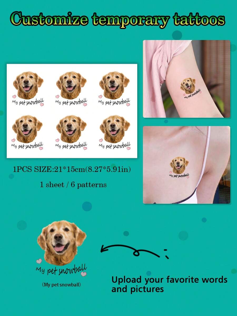 Customizable Temporary Tattoo Stickers, Suitable For Various Occasions Such As Baby Birthdays, Boy Or Girl Parties, Birthday Celebrations, Cocktail Parties, For Giving Family, Pets (Dogs, Cats) Surprises, Can Be Applied On Hands - Multicolor - View 1