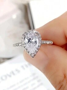 1pc Gorgeous And Elegant S925&925 Sterling Silver Water Drop Zirconia Stackable Rings For Women Prom Wedding Anniversary Ring Girlfriend Birthday Gift Fine Jewelry