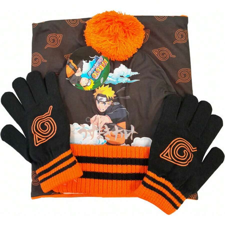 Naruto Hat And Gloves Set, Stylish Hat And Gloves Set, Perfect For Winter Days – Comfort And Maroon Style
