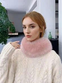1 件奢华仿狐狸毛领围巾 - 柔软、毛绒、优雅纯色长条围巾，适合女士 - 加厚保暖颈巾，适合秋冬季节 - 彩色 - 查看 2