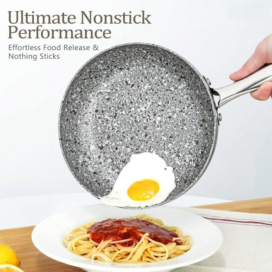 20CM Frying Pan With Lid, Non Stick Granite Stone Frying Pan, Stone